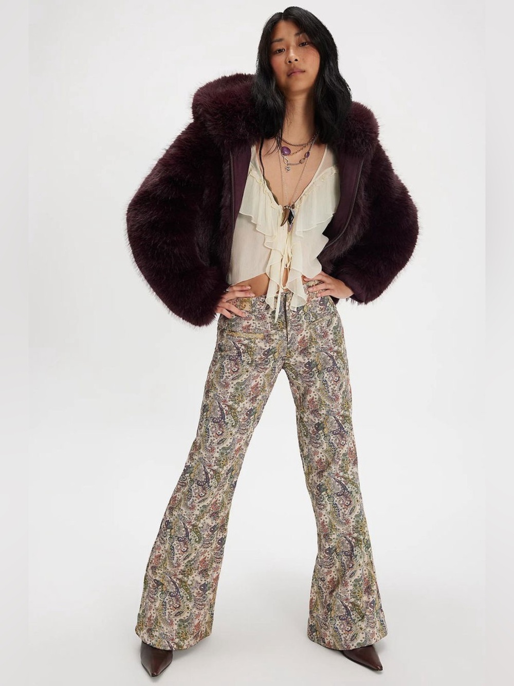 Free People Aster Jacquard Flare Trouser Pants Paisley Boho Tapestry Size 14 - Picture 3 of 15